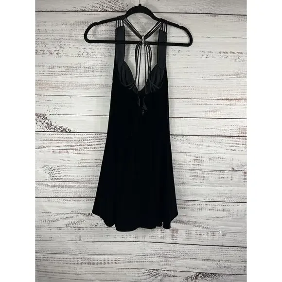 Betsy & Adam Dress Women's Small Black Velvet Halter Mini Rhinestone Strap Party - Picture 6 of 7